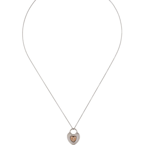 Authentic Tiffany & Co. Two Tone Silver & Rose Gold Heart Lock Pendant Necklace - Picture 3 of 4